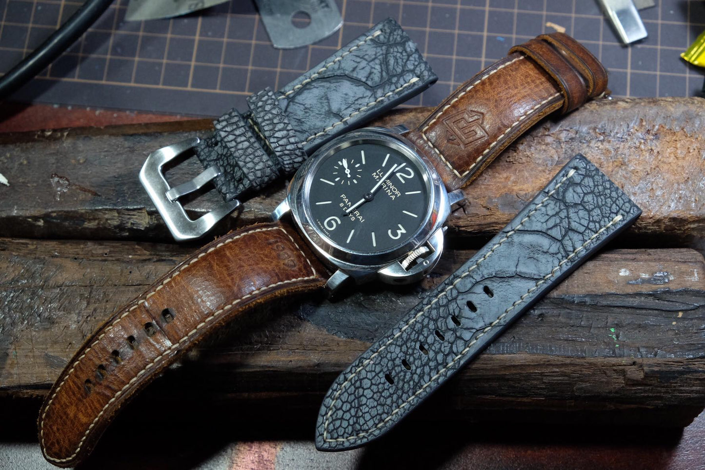 BESPOKE GENUINE STONE WASHED GRAY KLEIN KAROO OSTRICH LEG SKIN LEATHER STRAP HDOL45