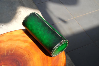 Green hand dyed patina leather watch roll HDWR33