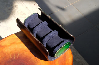 Green hand dyed patina leather watch roll HDWR33