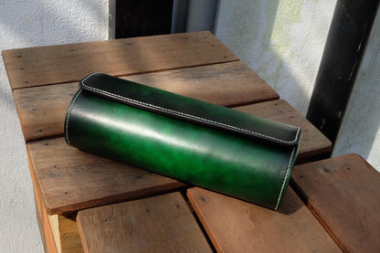 Green hand dyed patina leather watch roll HDWR33