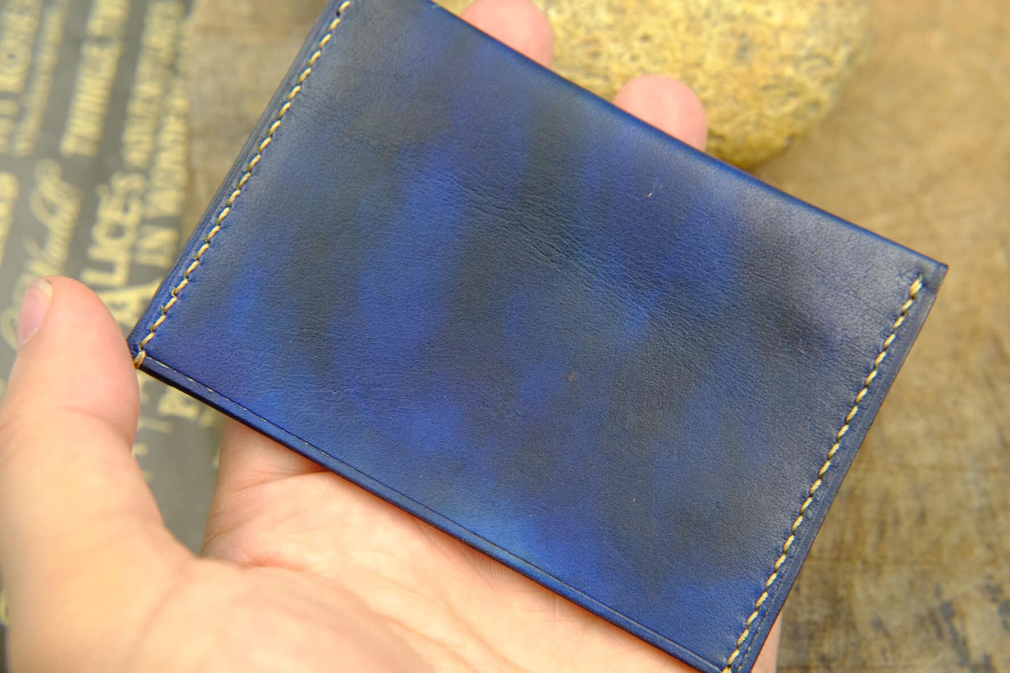 BESPOKE GENUINE DARK BLUE HAND DYED PATINA CARD HOLDER WALLET HDWA70