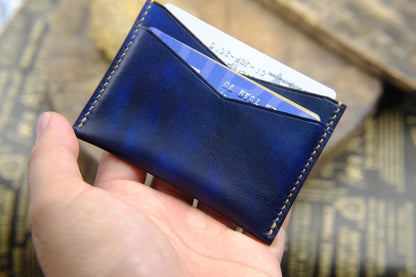 BESPOKE GENUINE DARK BLUE HAND DYED PATINA CARD HOLDER WALLET HDWA70