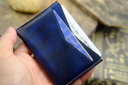 BESPOKE GENUINE DARK BLUE HAND DYED PATINA CARD HOLDER WALLET HDWA70