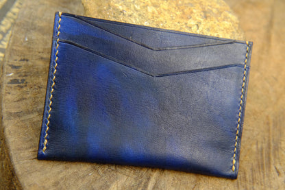 BESPOKE GENUINE DARK BLUE HAND DYED PATINA CARD HOLDER WALLET HDWA70