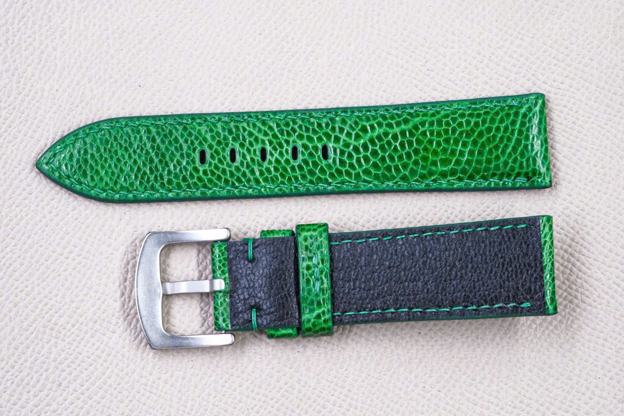 GREEN OSTRICH LEATHER WATCH STRAP RD143