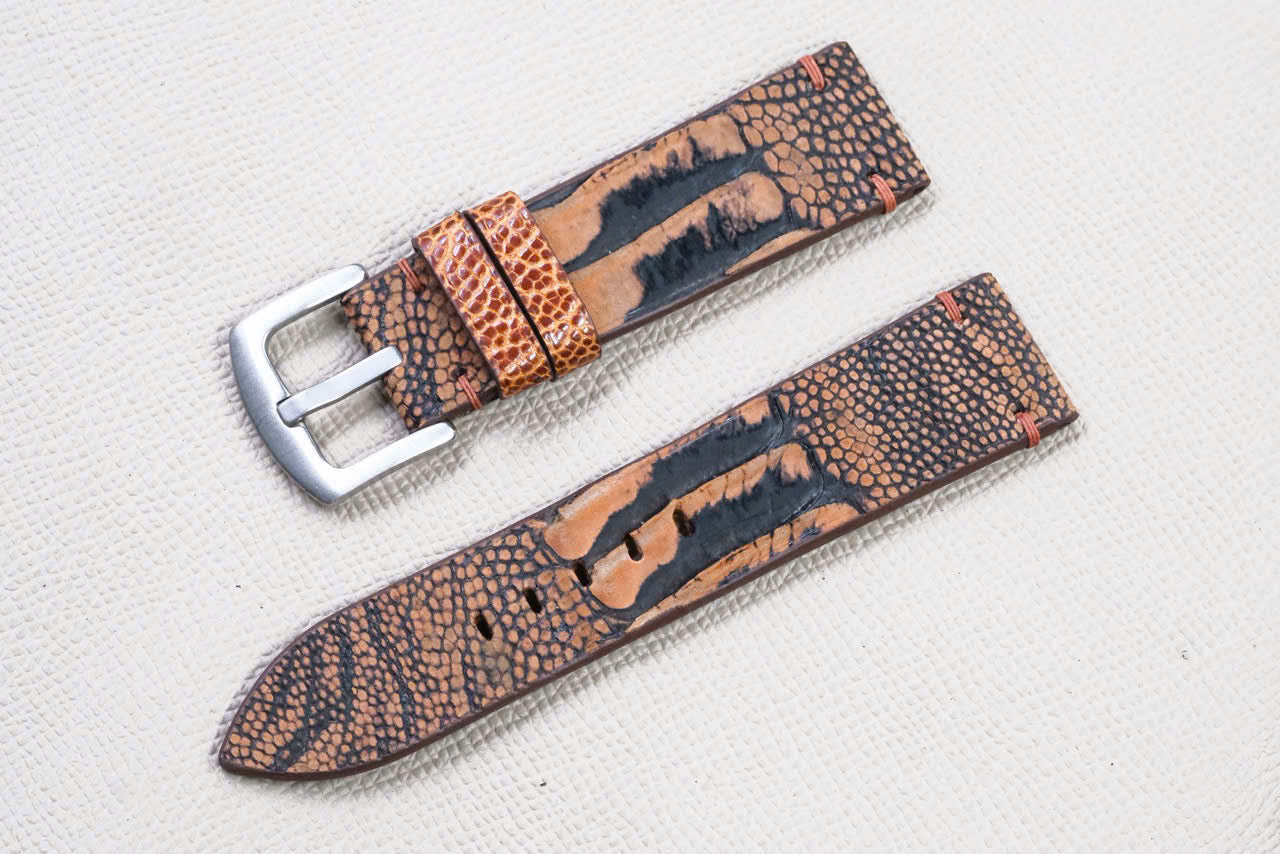 ORANGE OSTRICH LEG LEATHER WATCH STRAP RD142