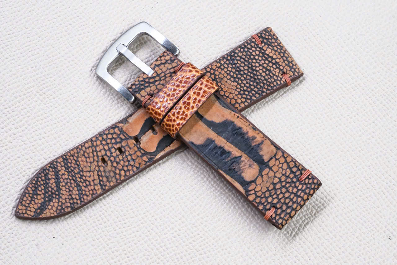 ORANGE OSTRICH LEG LEATHER WATCH STRAP RD142