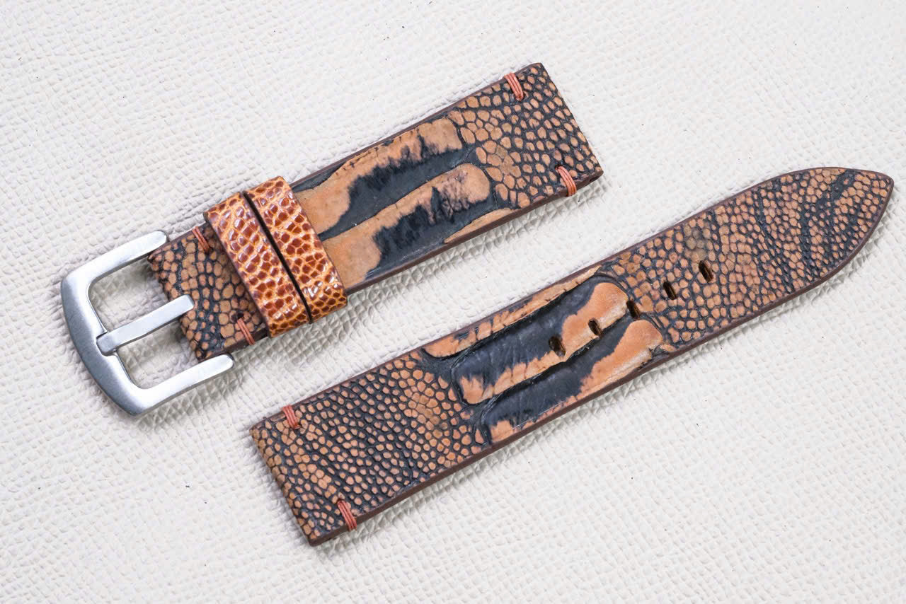 ORANGE OSTRICH LEG LEATHER WATCH STRAP RD142