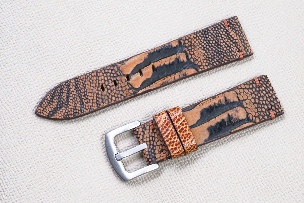 ORANGE OSTRICH LEG LEATHER WATCH STRAP RD142