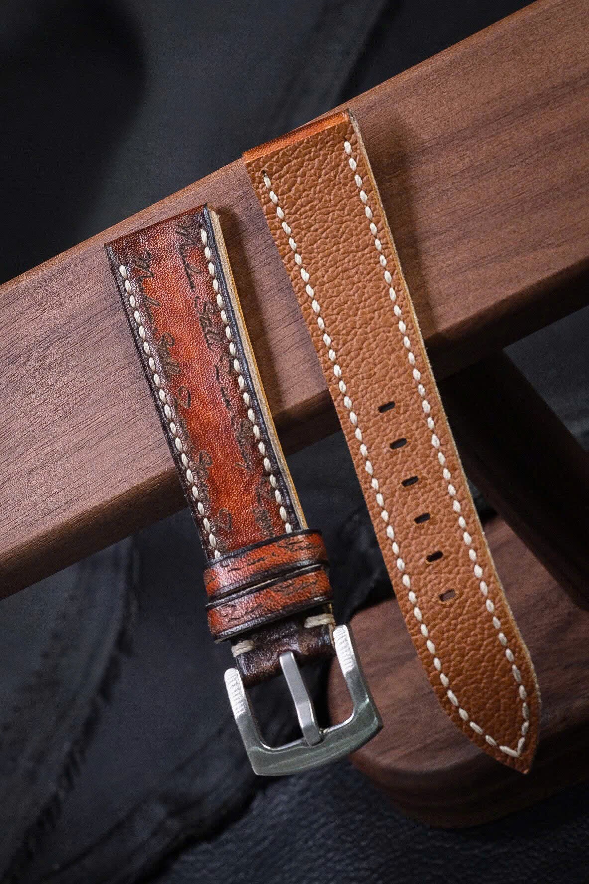 Vintage Custom Laser-Etched Script Leather Strap