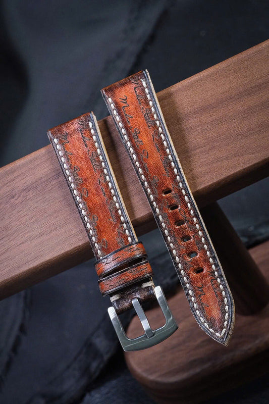 Vintage Custom Laser-Etched Script Leather Strap