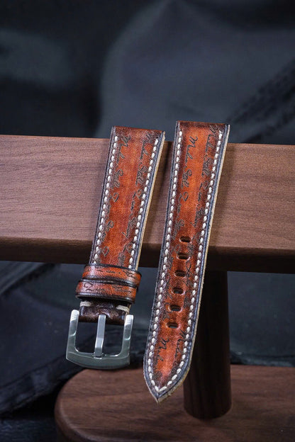 Vintage Custom Laser-Etched Script Leather Strap