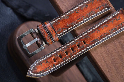 Vintage Custom Laser-Etched Script Leather Strap