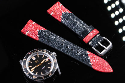 Black & Red Mixed Stingray Leather Strap