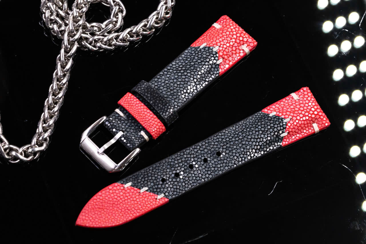 Black & Red Mixed Stingray Leather Strap