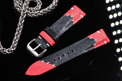 Black & Red Mixed Stingray Leather Strap