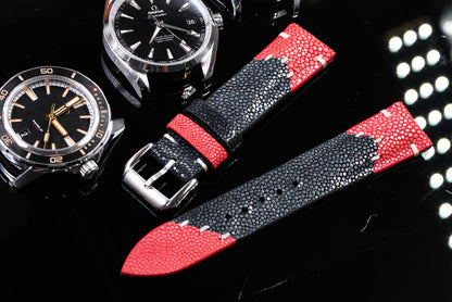 Black & Red Mixed Stingray Leather Strap