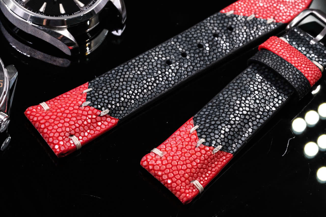 Black & Red Mixed Stingray Leather Strap