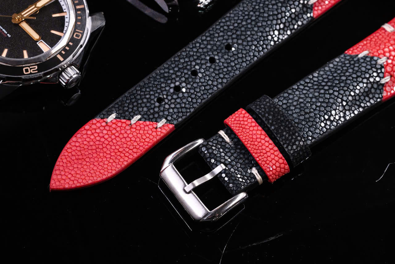 Black & Red Mixed Stingray Leather Strap
