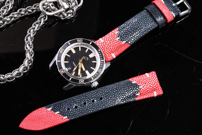 Black & Red Mixed Stingray Leather Strap