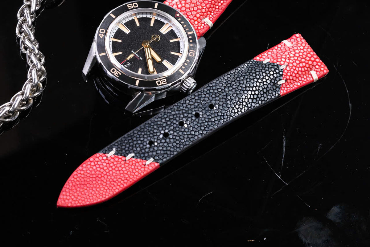 Black & Red Mixed Stingray Leather Strap