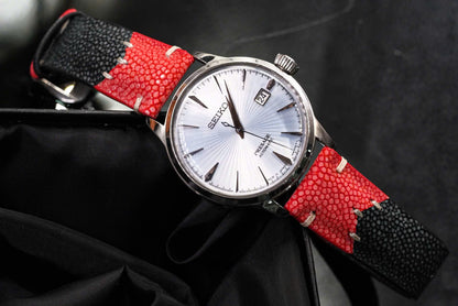 Black & Red Mixed Stingray Leather Strap