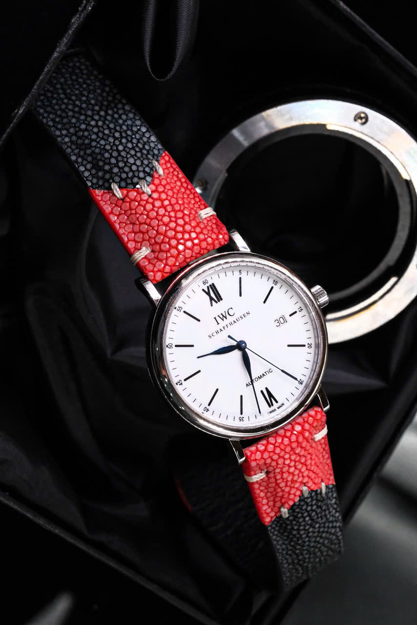 Black & Red Mixed Stingray Leather Strap