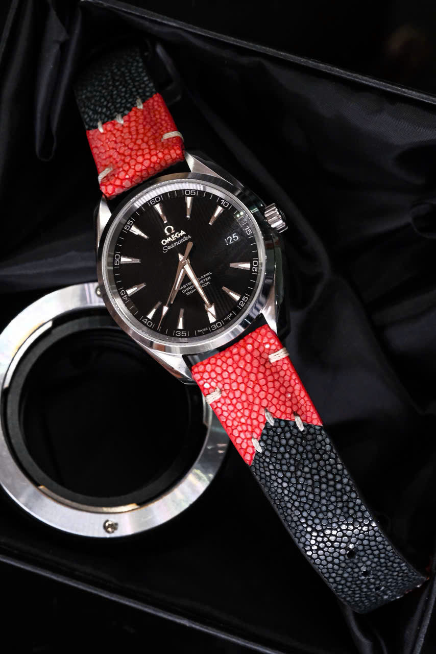 Black & Red Mixed Stingray Leather Strap