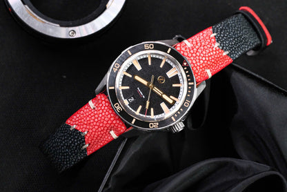 Black & Red Mixed Stingray Leather Strap