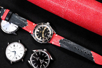 Black & Red Mixed Stingray Leather Strap