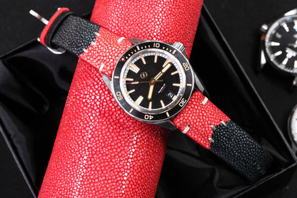 Black & Red Mixed Stingray Leather Strap