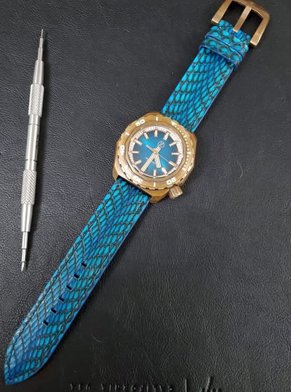 Blue cobra snake skin leather strap HDKS02
