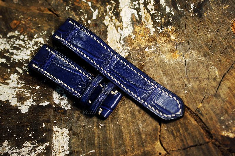 DARK BLUE GENUINE CROCODILE SKIN LEATHER WATCH STRAP HDCS41