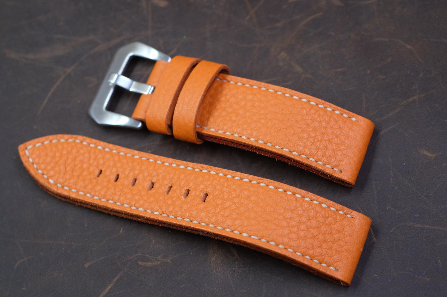 Orange Hermes Togo leather handmade leather watch strap  HDPAM33