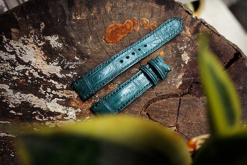 HANDCRAFTED GREEN GENUINE CROCODILE SKIN LEATHER WATCH STRAP HDCS43