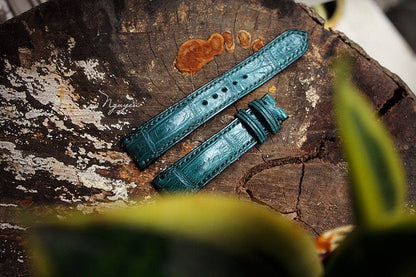 HANDCRAFTED GREEN GENUINE CROCODILE SKIN LEATHER WATCH STRAP HDCS43