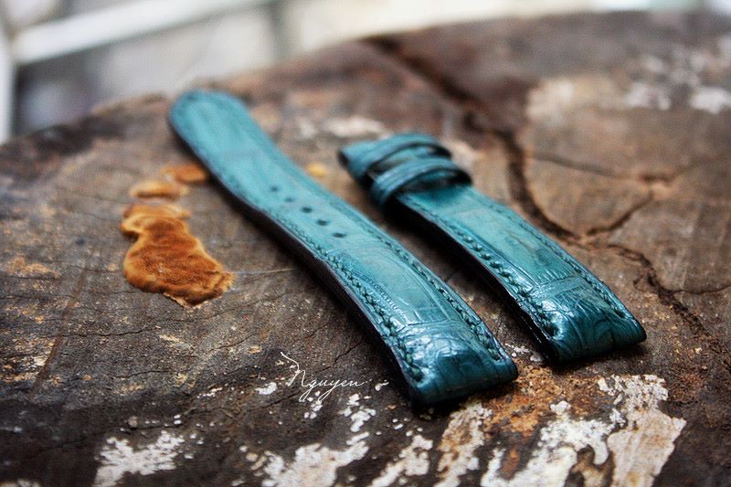 HANDCRAFTED GREEN GENUINE CROCODILE SKIN LEATHER WATCH STRAP HDCS43