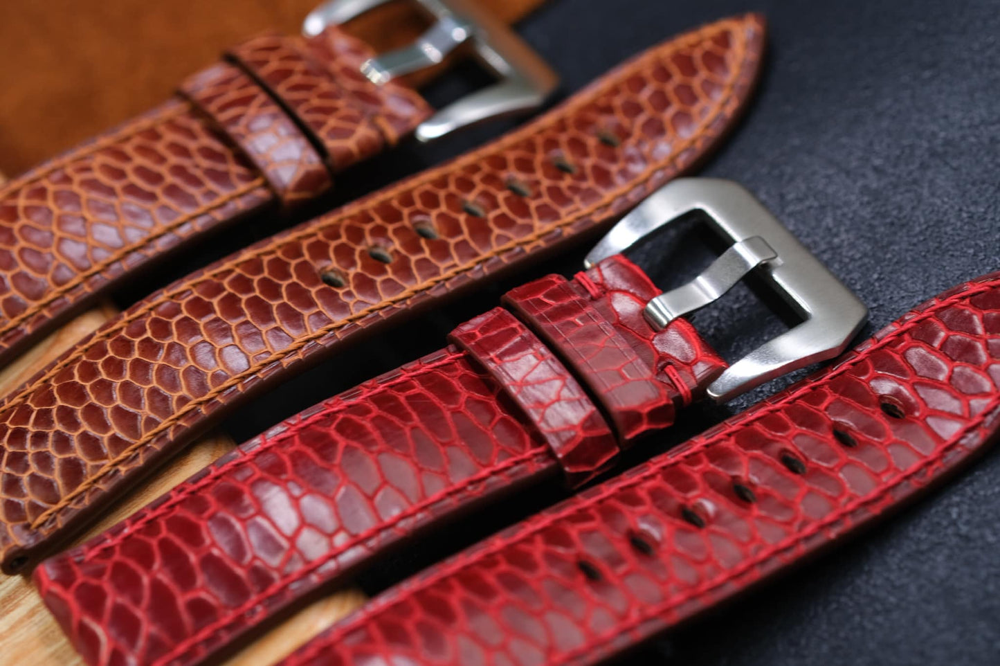 BESPOKE GENUINE RED BEAVER TAIL LEATHER WATCH STRAP HDLE03