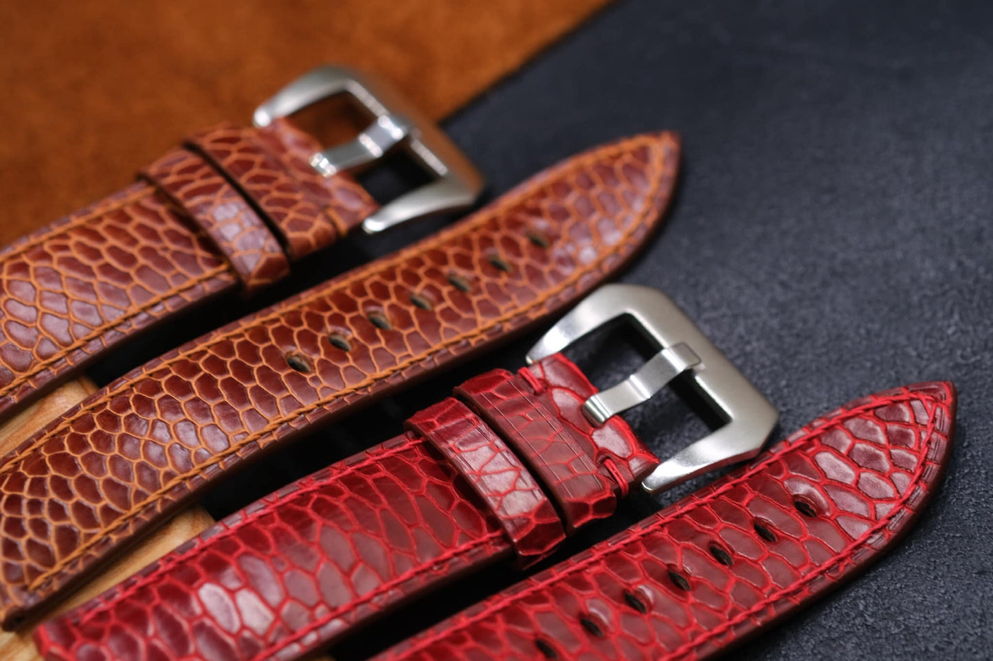 BESPOKE GENUINE RED BEAVER TAIL LEATHER WATCH STRAP HDLE03