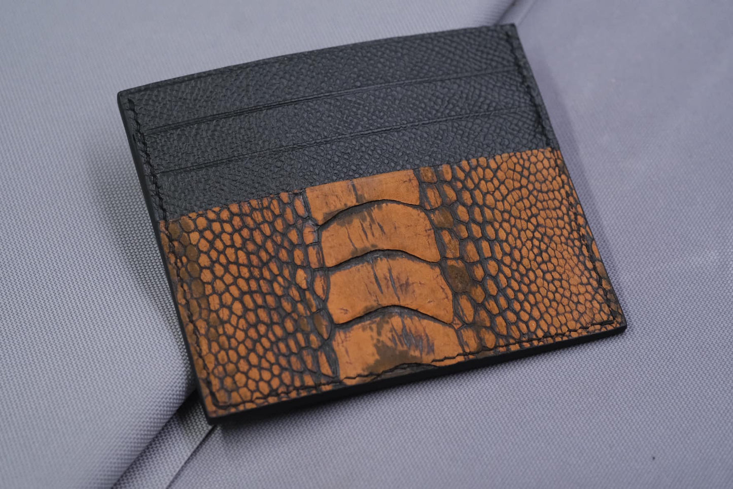 DARK BROWN OSTRICH LEG SKIN CARD HOLDER WALLET HDWA73