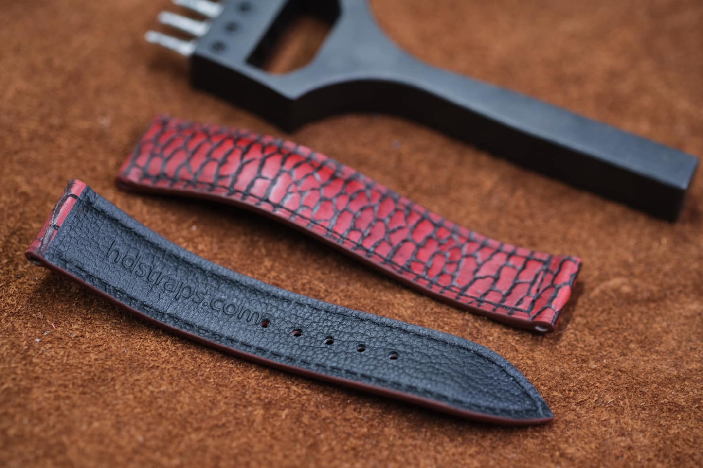 BESPOKE GENUINE RED BEAVER TAIL LEATHER WATCH STRAP HDLE06