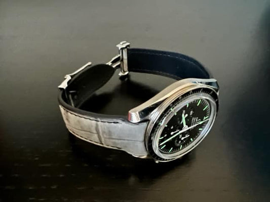 20MM FITTED CURVED END GREY CROCODILE STRAP FOR OMEGA SPEEDMASTER HDOMG02