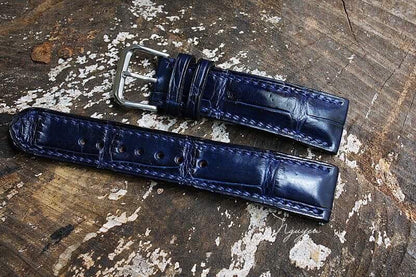 DARK BLUE GENUINE CROCODILE SKIN LEATHER WATCH STRAP HDCS41