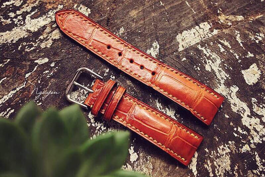 TAN BROWN GENUINE CROCODILE SKIN LEATHER WATCH STRAP HDCS44