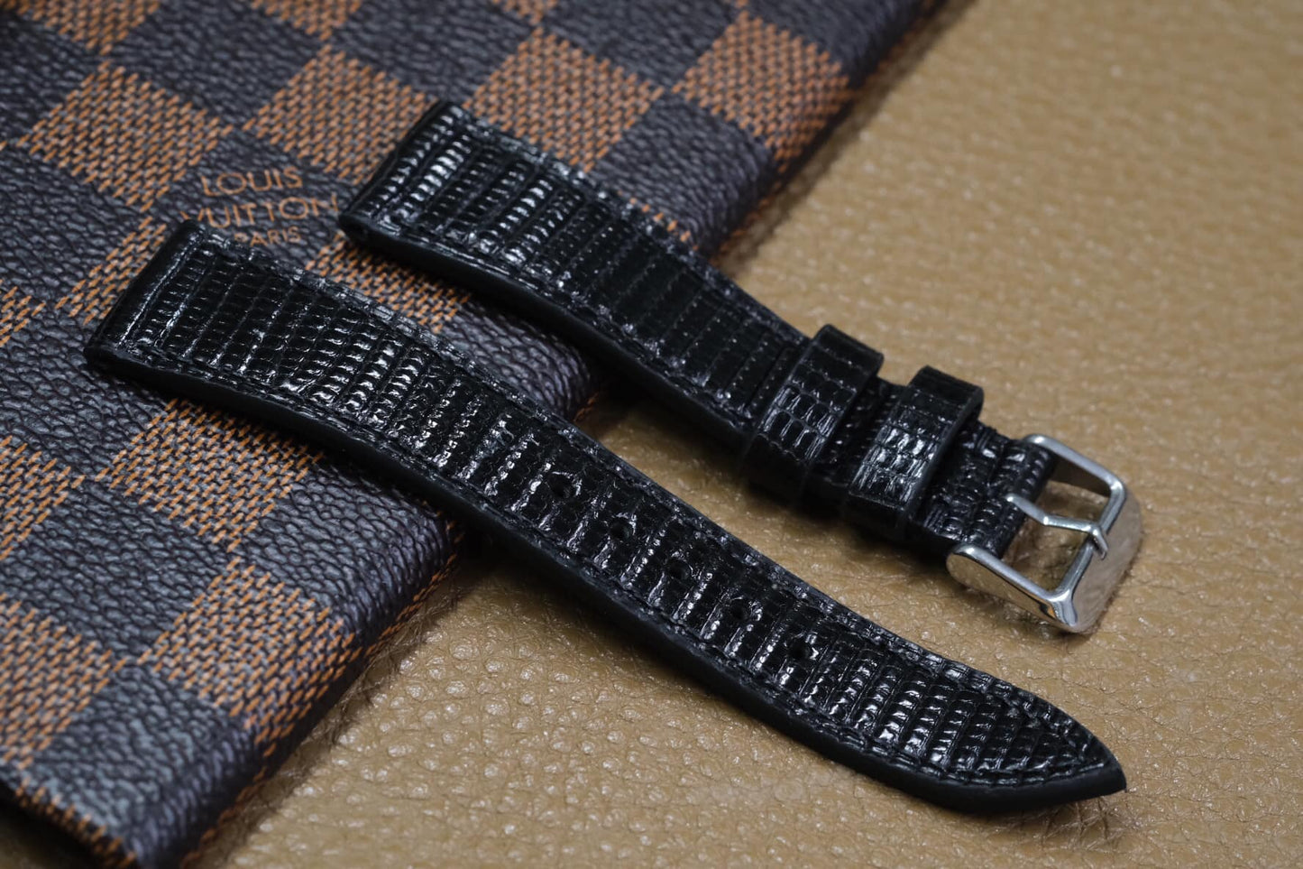 BESPOKE GENUINE BLACK LIZARD SKIN LEATHER STRAP HDLZ25