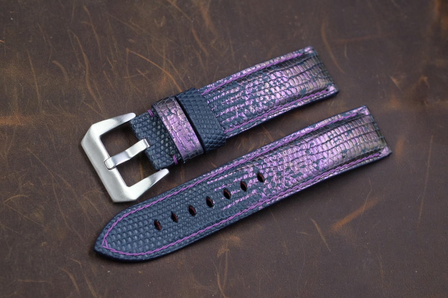 BESPOKE BLUE PURPLE LIZARD LEATHER WATCH STRAP HDLZ13