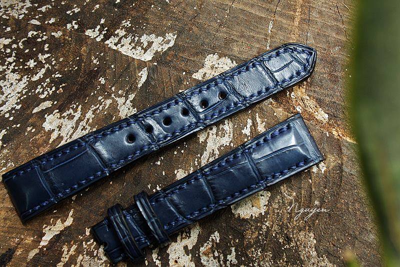 DARK BLUE GENUINE CROCODILE SKIN LEATHER WATCH STRAP HDCS41