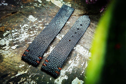 BESPOKE GENUINE NO PEARL BLACK STINGRAY LEATHER WATCH STRAP HDST05