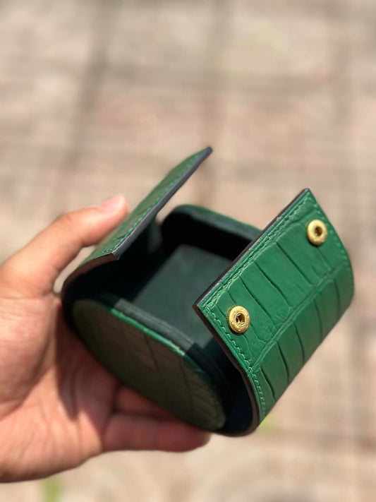 Custom green crocodile leather single travel watch roll HDWR41