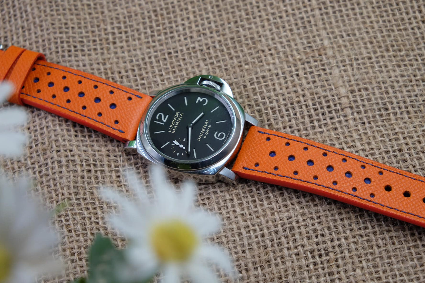 BESPOKE GENUINE ORANGE EPSOM RALLY LEATHER WATCH STRAP BAND HDLE07